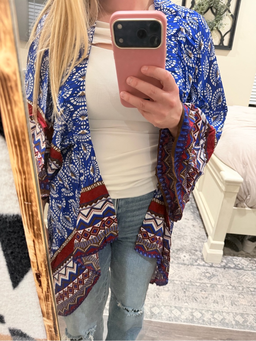 Hayden Blue Multicolor Printed Open-Front Kimono